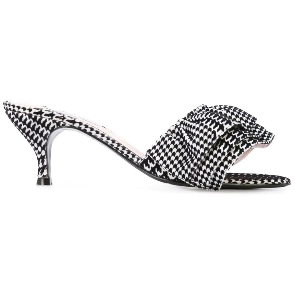 Leandra Medine B&W Leather Printed Mules, New!
